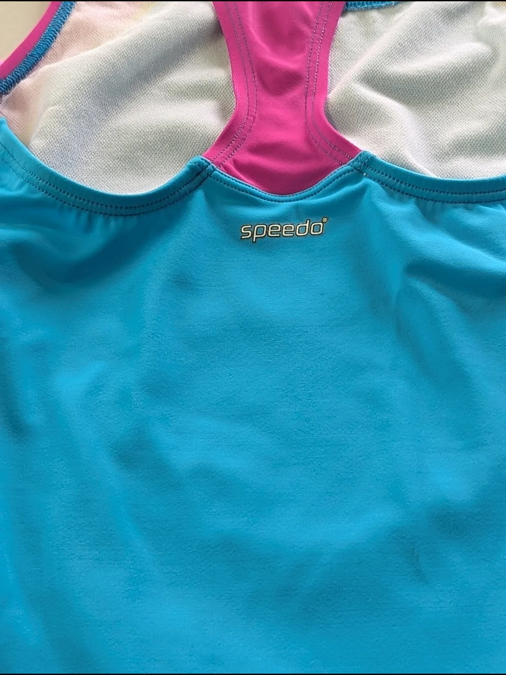 Speedo Girls Size 14 One Piece Swimsuit Blue Pink Colorblock Racerback Youth